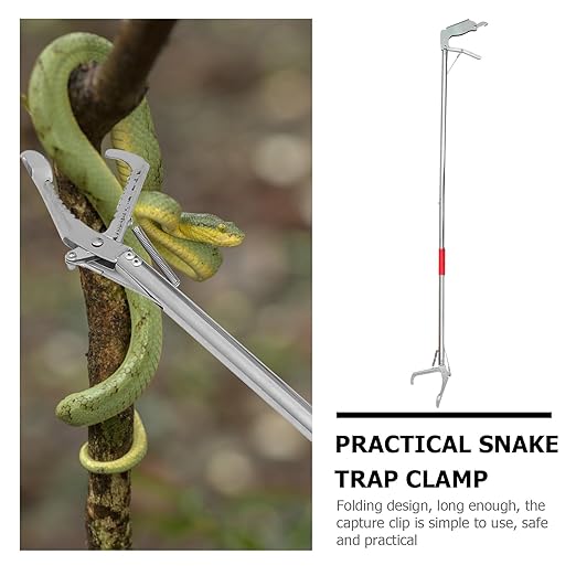 Mikikit 1pc Folding Stainless Steel Snake Catcher Clip Practical Trap Clamp with Lock for Safe Handling Lightweight Design for Home Garden Outdoor Use