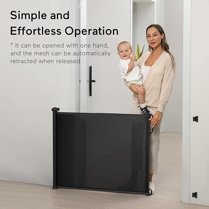 Retractable Baby Gate, Momcozy Mesh Baby Gate or Mesh Dog Gate, 41" Tall,Extends up to 71" Wide, Child Safety Gate for Doorways, Stairs, Hallways, Indoor/Outdoor