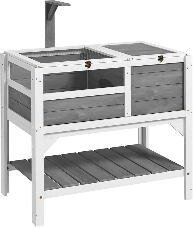 PawHut Tortoise Habitat with Shelf Storage, Tortoise Enclosure with Weather Protection, Reptile Gift Accessory, Reptile Enclosure with Tray, Light Support Frame, Light Gray