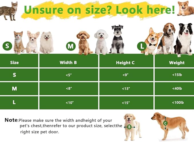Large Dog Door Doggy Door Easy Install - Wood & PVC Doors & Walls，Doggie Free Movement &Strong Magnetic Auto-Close & Sliding Lock,Telescoping Frame,10 1/8" x 15 3/4" for Large Dogs Up to 100 lb
