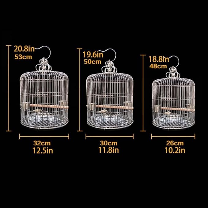 Stainless Steel Round Bird Cage Hanging Birdcages for Travel Bird Carriers Suitable for Small and Medium Birds Parrot Birdcage，32cm/12.5in