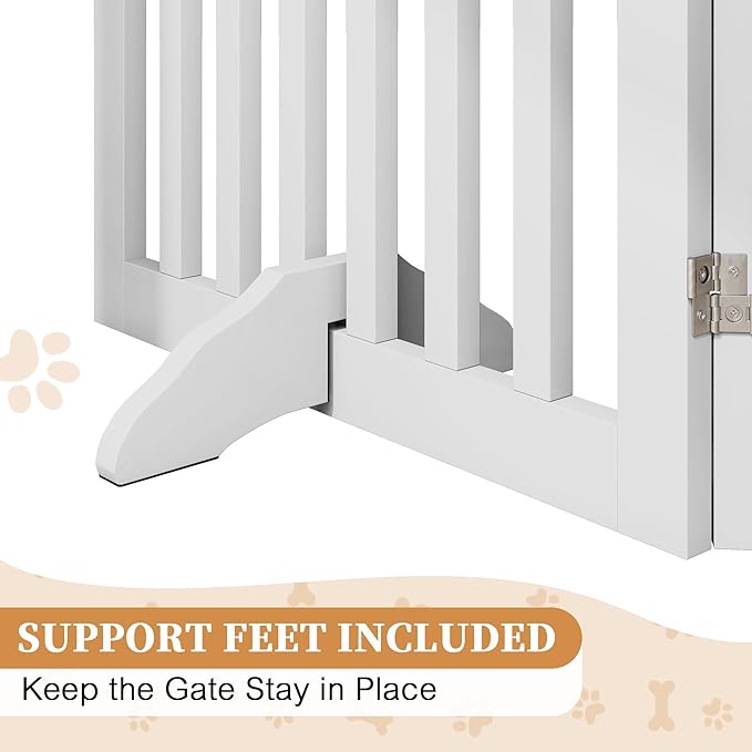 PUPETPO 24”H Freestanding Wooden Pet Gate, Dog Gate for Stairs, Doorways, and Hallways, Step Over Foldable Pet Fence for Indoor Use, Support Feet Included, 60 inch Wide 3 Panels, White