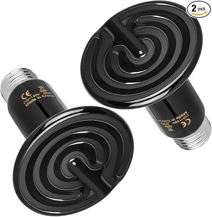 Simple Deluxe 50W Ceramic Heat Emitter Reptile Heat Lamp Bulb No Light Emitting Brooder Coop Heater for Amphibian Pet & Incubating Chicken,2 Pack