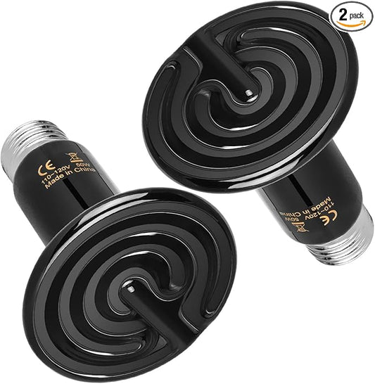 Simple Deluxe 50W Ceramic Heat Emitter Reptile Heat Lamp Bulb No Light Emitting Brooder Coop Heater for Amphibian Pet & Incubating Chicken,2 Pack