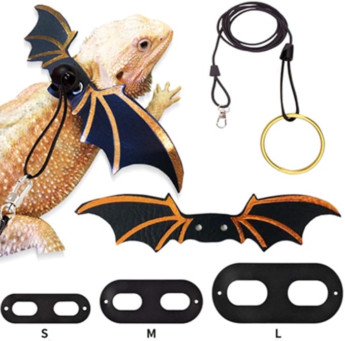 3 Size Pack Bearded Dragon Leashes and Harnesses, Bearded Dragon Harness, Soft Leather Detachable Adjustable Reptile Lizard Wing Leash (Blue)