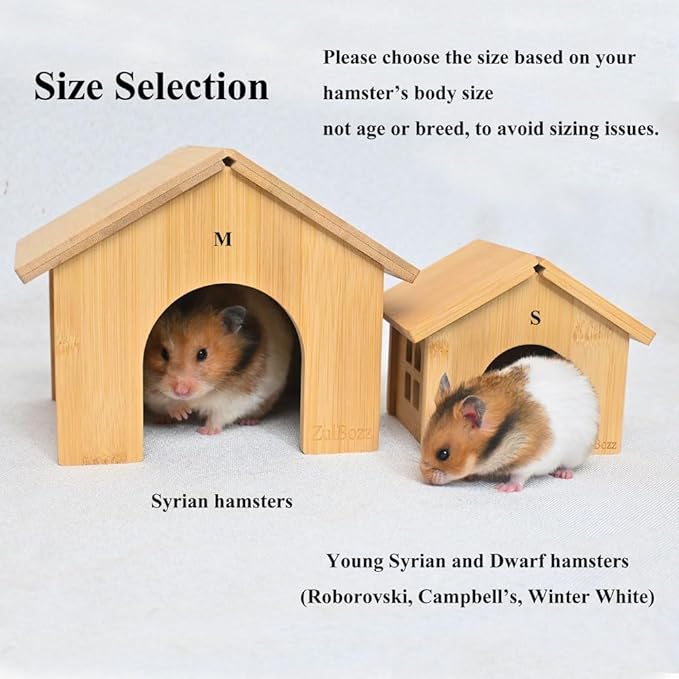 Bamboo Wooden Hamster Hideout House No Assembly Hamster Cage Accessories Hamster Shelter Hut Nest Toy Habitat Decor for Dwarf Syrian Hamsters Small Animal Cage Decor Multi Size Variants Medium