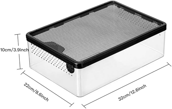 AWXZOM Reptile Feeding Box Clear Terrarium for Geckos, Frog, Lizards, Chameleons, Serpents, Scorpion, Snail, Insect, Hermit Crab, Isopods - 12.6x8.6x3.9inch