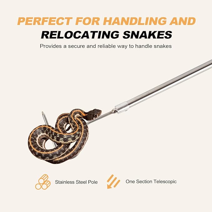 Snake Hook, Stainless Steel Extensible snake grabber tool, 33 inch Sturdy snake Catcher Handling Stick Trap Tool Tong for Herpetologists, Wildlife control personnel, Wranglers, Removal Experts