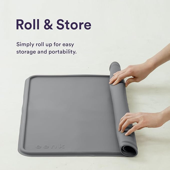 Pee Pad Tray Holder for Dogs - Fits Up to 25 x 25 in. Square Potty Training Pads No Spill Raised Lip High Edge Silicone Mat, Extra Thick and Non-Slip for Indoor Floor Protection (Large, Grey) | eenk