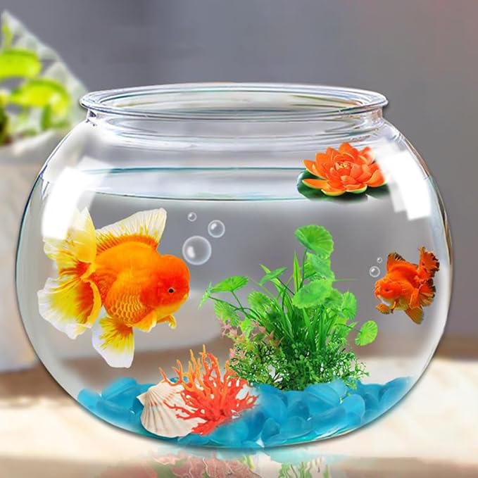 Happyyami Spherical Plastic Fish Tank 3 Gallon Clear Fish Bowl for Goldfish Shrimp Turtle with DIY Miniature Water Garden and Home Office Decor