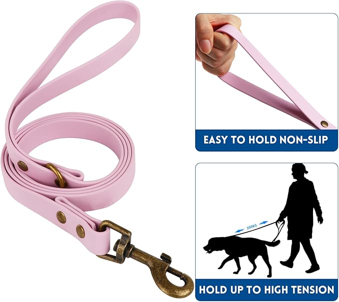 Wisedog Waterproof Dog Collar and Leash Set, Adjustable Puppy Collar with Cute Tag 5FT Dog Leash with Poop Bag for Small Medium Large Dogs (M, Pale Pinkish Purple)
