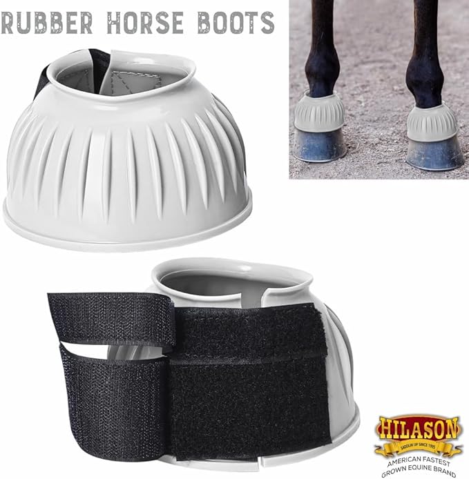 HILASON Western Horse Rubber PVC Ribbed Double Hook and Loop Bell Boots Training Protective Shock Absorbing Leg