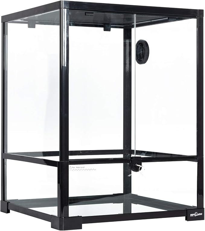 REPTI ZOO Reptile Glass Terrarium, 18" x 18" x 24" Front Opening with Double Hinge Door & Top Screen Ventilation, 30 Gallon Tank Large Reptile Terrarium (Knock-Down)