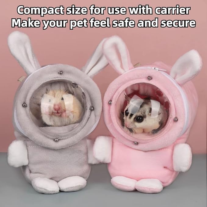 Sugar Glider Bonding Pouch Bonding Pouch Carry for Rat Syrian Hamster Hedgehog Small Pocket Pets, Gerbil Travel Bag Cute Bunny-Shaped Outing Bag with Large Transparent Window (Dark Grey,Large)