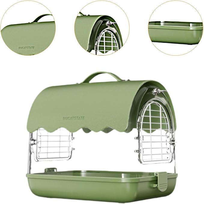 Portable Bird Transporter with Convenient Carrying Straps, PU Leather Green