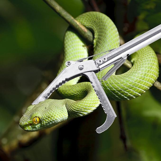 SUNGOOYUE Stainless Steel Garbage Clip, Heavy Duty Anti Snake Tongs Reptile EEL Grabber Catcher Wide Jaw Handling Pliers