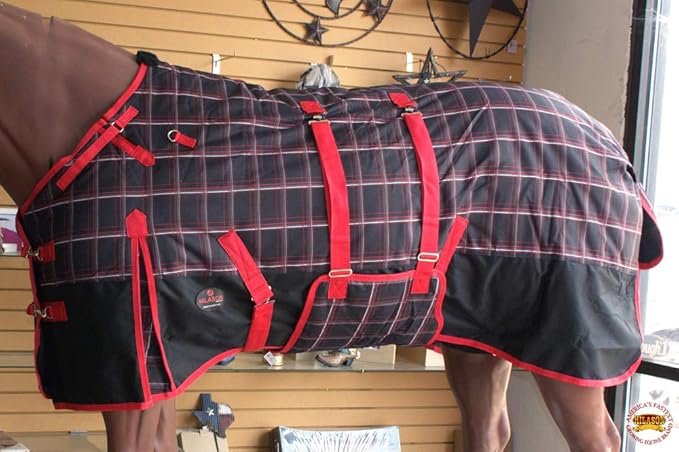 Red Black Plaid 66 in HILASON 1200D Winter Waterproof Poly Horse Turnout Blanket Belly Wrap