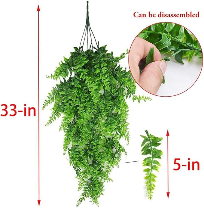 PINVNBY Reptile Plants Hanging Fake Vines Boston Climbing Terrarium Plant with Suction Cup for Bearded Dragons Lizards Crested Gecko Snake Hermit Crab and Tank Habitat Decorations (2 Pack)