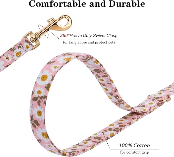 CHEDE No Pull Floral Pattern Dog Harness- Lightweight, Soft, Adjustable Small Harness and Leash Set, Suitable for Puppy Small and Medium-Sized Dog (M, Pink Daisy)