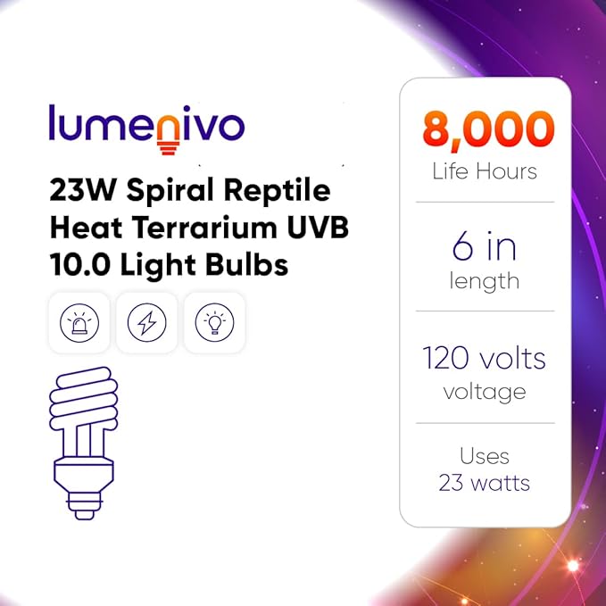 lumenivo UVB Reptile Light 23W 10.0 Desert Terrarium UVB Bulb for Bearded Dragon, Dwarf Monitors, Veiled Chameleons - Simulates UVB from The Sun to Help in Calcium Absorption - 120V - 1 Pack