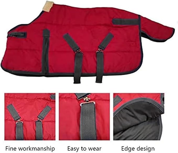 La La Pet Waterproof Warm-Keep Horse Turnout Blanket Adjustable and Breathable Clothes for Horse Mini Pony Ripstop Medium Weight 220g Poly Fill for Winter Red 40Inches