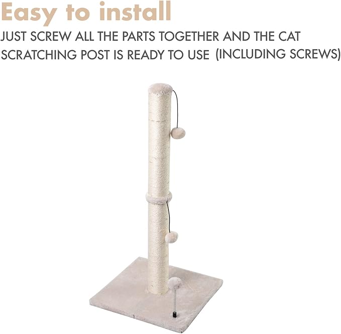 MECOOL 34” Tall Cat Scratching Post Premium Basics Kitten Scratcher Sisal Scratch Posts Trees with Hanging Ball for Indoor Cats, Beige - Image 7