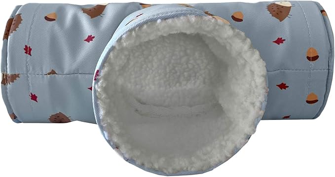 Handmade Fleece 3-Way Small Animal Tunnel Collapsible Pet Play Toy Tunnel Tube for Dwarf Rabbit Hamster Guinea Pig Toys Chinchilla Sugar Glider Hedgehog Hideout Cave (Blue)
