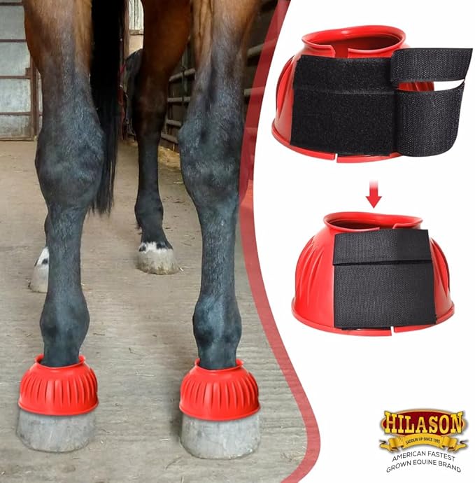 HILASON Western Horse Rubber PVC Ribbed Double Hook and Loop Bell Boots Training Protective Shock Absorbing Leg