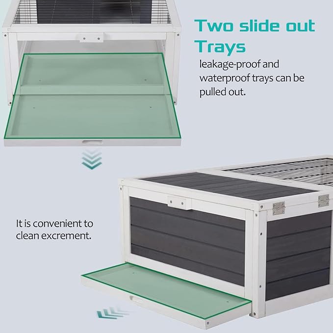 Turtle Habitat Enclosure, Large Wooden Tortoise House for Indoor and Outdoor Use, Reptile Enclosure with Openable Roof & Secure Locking System (White)