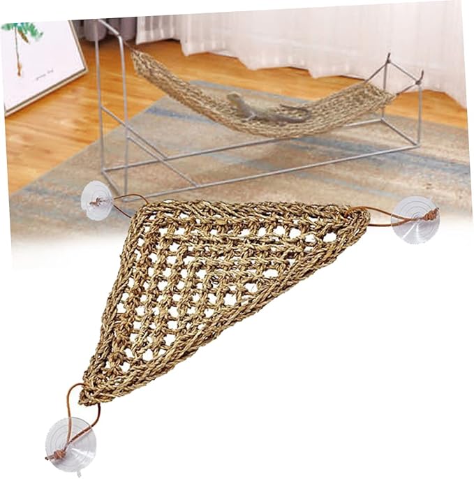 Garneck Stable Triangle Reptile Hammock for Lizards and Small Crabs Natural Texture Swing Mat with Suckers for Easy Installation and Elevated Comfort