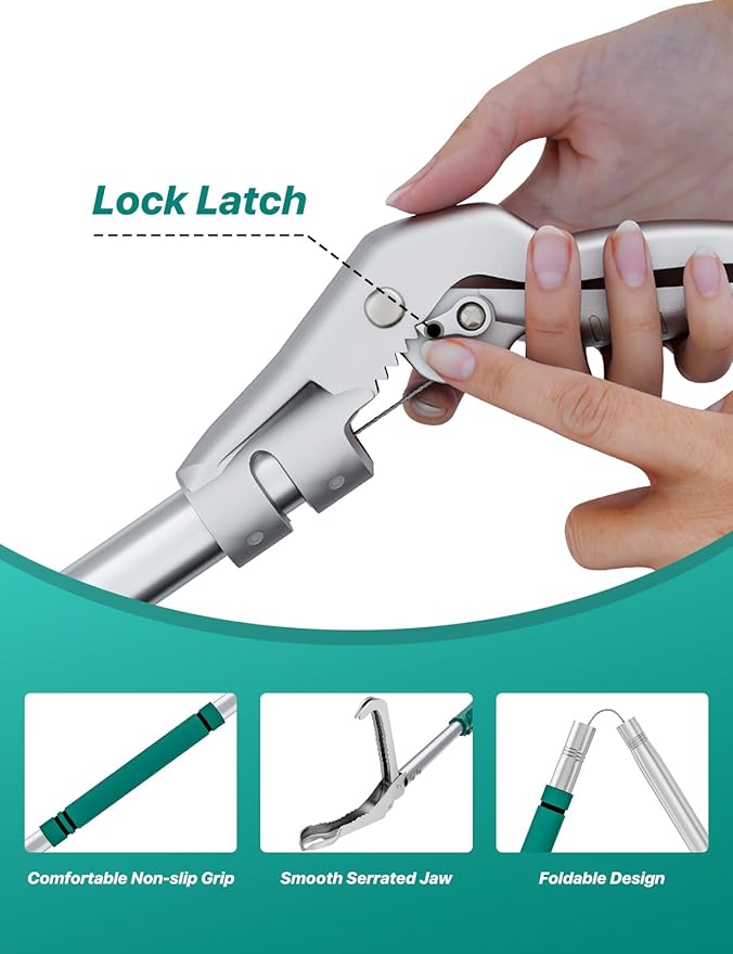 90" Snake Grabber Tool – Heavy Duty Locking Reptile Tongs for Rattlesnakes, Long Reach Folding Snake Catcher for Outdoor, Garden, and Emergency Use