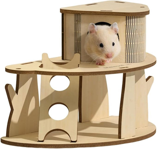 Dxcaicc Wooden Hamster Castle, Multi-Layer Small Animal Hideout with Stair DIY Pet Living Playground Climbing Ladder Slide Training Play for Gerbil,Syrian Hamster,Loft Style