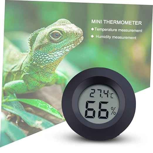 Mikikit 4pc Acrylic Round Digital Hygrometer Thermometer for Reptile Pets Embedded Electronic Temperature and Humidity for Home Use Black