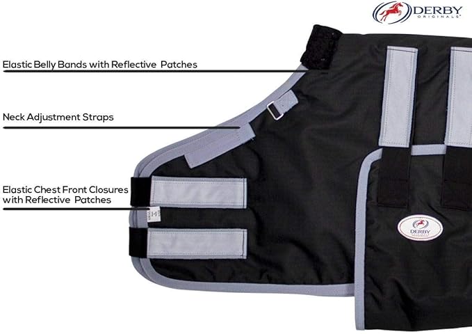 Derby Originals Mini Horse & Foal Winter Turnout Blanket – Reflective, No-Hardware Design, 600D Waterproof Outer, 150g Insulation, 170T Lining, Adjustable Fit, 1-Year Warranty