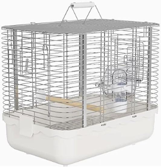 Parrot Stainless Steel Take-Out Cage Horizontal Large Space Portable Bird Transport Parrot Cage(White)
