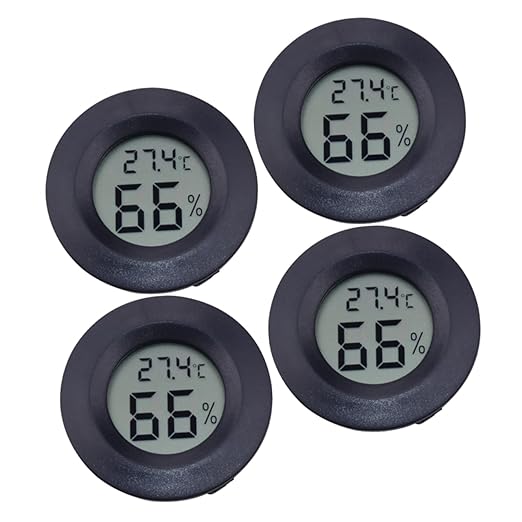 12pcs Round Digital Hygrometer for Reptile Pet Boxes Compact Humidity Acrylic Design Accurate Temperature and Humidity Readings Black