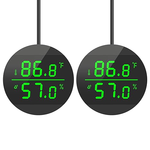 QZQ Reptile Thermometer and Humidity Gauge, LED Digital Thermometer Hydrometer, Reptile Tank Accessories for Bearded Dragon, Crested Gecko, Snake, Lizard, USB Power Supply (2 Pack Black)