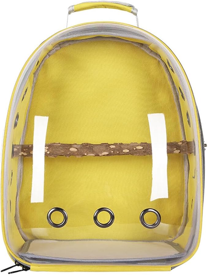 Bird Carrier Cage, Parrot Travel Backpack with Wooden Perch Standing Carrier Shoulders Bag for Pet Birds Outing Travel (Yellow)