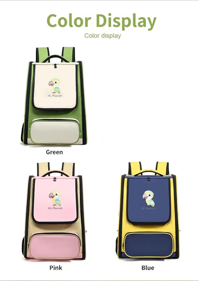 Portable Bird Travel Carrier Backpack for Small Birds Including Perch and Feeder 32x43x28cm Nylon Fabric Blue Pink White