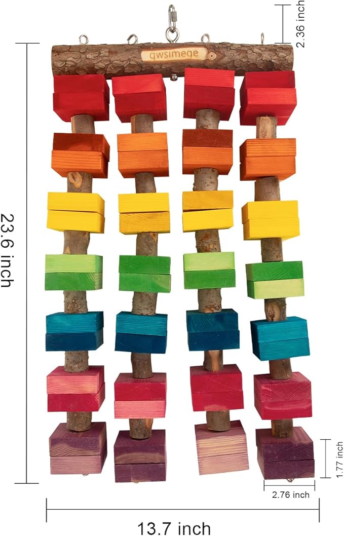 23.6"x13.7",2.17",Wooden Block 2.76" Macaw Toys,Large Parrot Toy,Large Bird toysLarge Macaws,Amazon Parrots.Provides an Ideal Place for Your Bird to chew and Climb