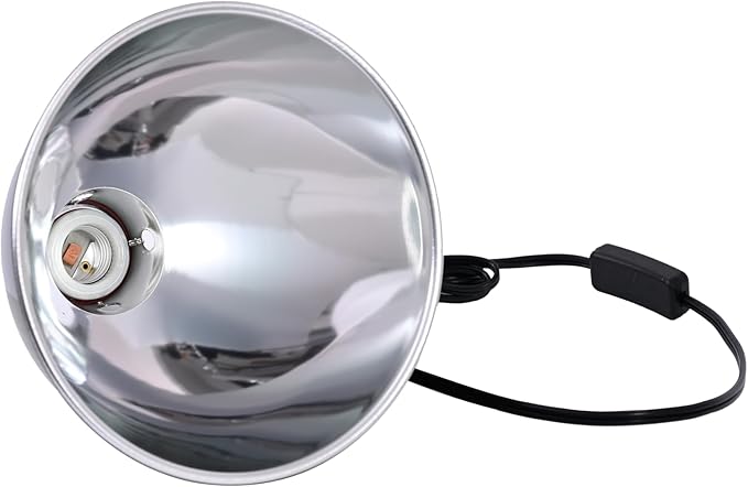 Reptile Light Fixture 8.5 Inch Deep Dome Lampshade, Reptile Heat Lamp Fixture with Separate Switches Fit for UVB Bulb Basking Heat Bulb for Reptile Glass Terrariums