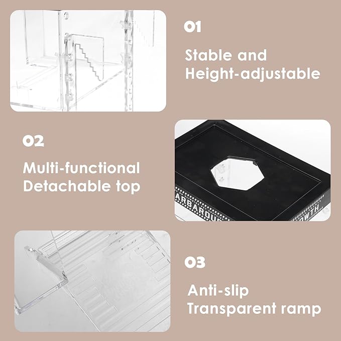 Turtle Basking Platform with Lid and Nonslip Ramp, Acrylic Turtle Ramp, Habitat Enclosure Cage, Aquatic Reptile Ramp Dock, Reptile Terrarium for Aquatic Turtles Transparent 20x14x14cm