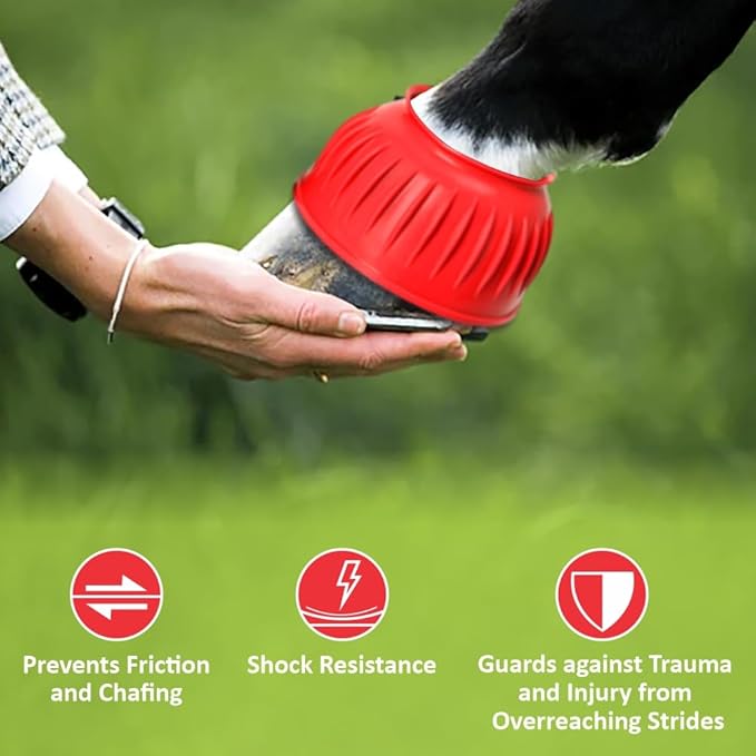 HILASON Western Horse Rubber PVC Ribbed Double Hook and Loop Bell Boots Training Protective Shock Absorbing Leg