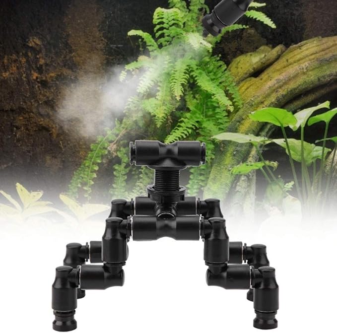 Reptiles Terrarium Nozzle, Plastic Reptiles Fogger Mist Sprinkler Rainforest 360 Degree Adjustable Pet Cooling Nozzle Pet Cooling System for Rainforest, Black