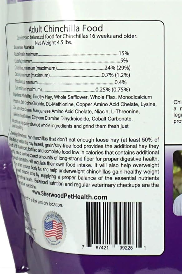 Sherwood Pet Health Adult Chinchilla Food, Alfalfa/Timothy Blend