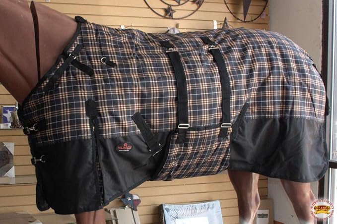 Orange Black Plaid 66 in HILASON 1200D Winter Waterproof Poly Horse Turnout Blanket Belly Wrap
