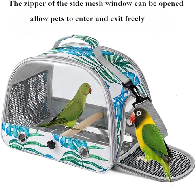 Portable Parrot Bag Bird Backpack with Perch for Birds Cage Side Window Foldable Samll Pet Travel Cage Bird Supplie J5j6 (Green)