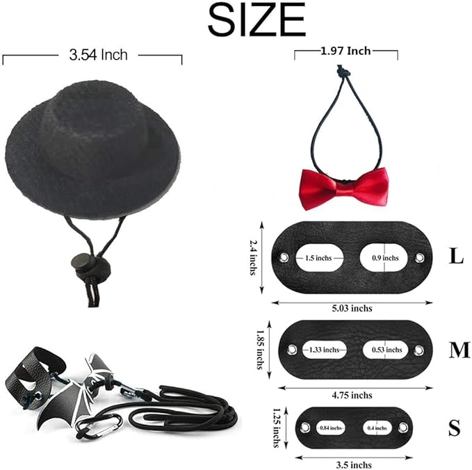 Valentine's Day Bearded Dragon Lizard Leash Harness Hat Bowtie Set - Valentine's Day Hat + Bowtie + 3 Pack Harness for Bearded Dragon Iguana Amphibians Gift Small Animal Clothes Outfit(Black Set)