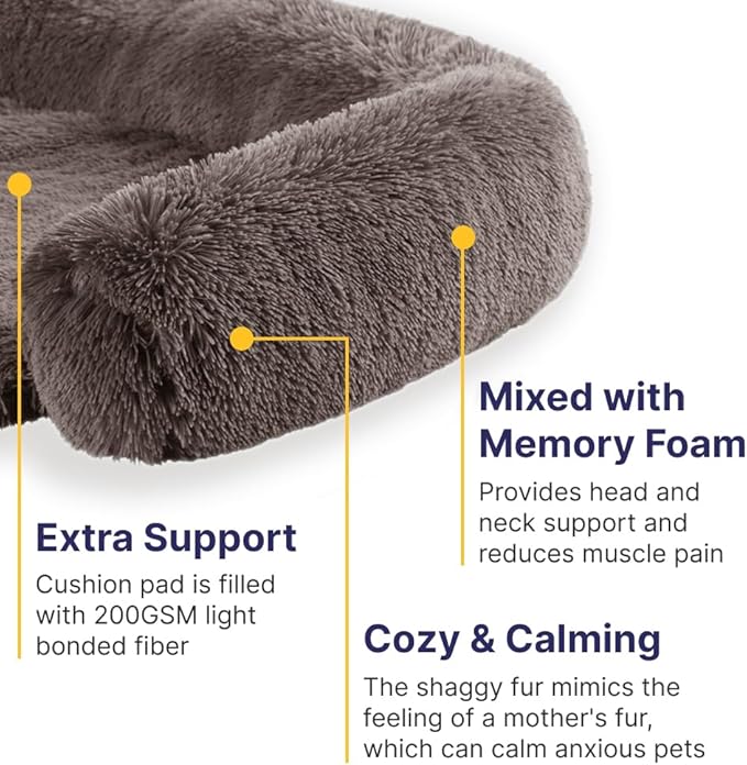 Codi Large Calming Dog Bed for Couch – Anti-Anxiety Sofa Protector Mat for XL Dogs, 45''x37''x6'', Machine Washable, Fluffy & Cozy with Non-Slip Bottom, Ash Brown