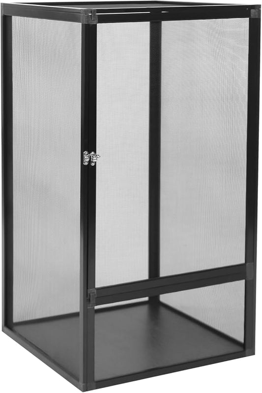 Reptile Terrarium Tall Reptile Tank Mesh Ventilation Durable Aluminum Frame Easy Assembly Micro Habitat Terrarium Enclosure for Chameleons Lizards/Iguanas Snakes Small Animals 17.7"x17.7"x31.5"